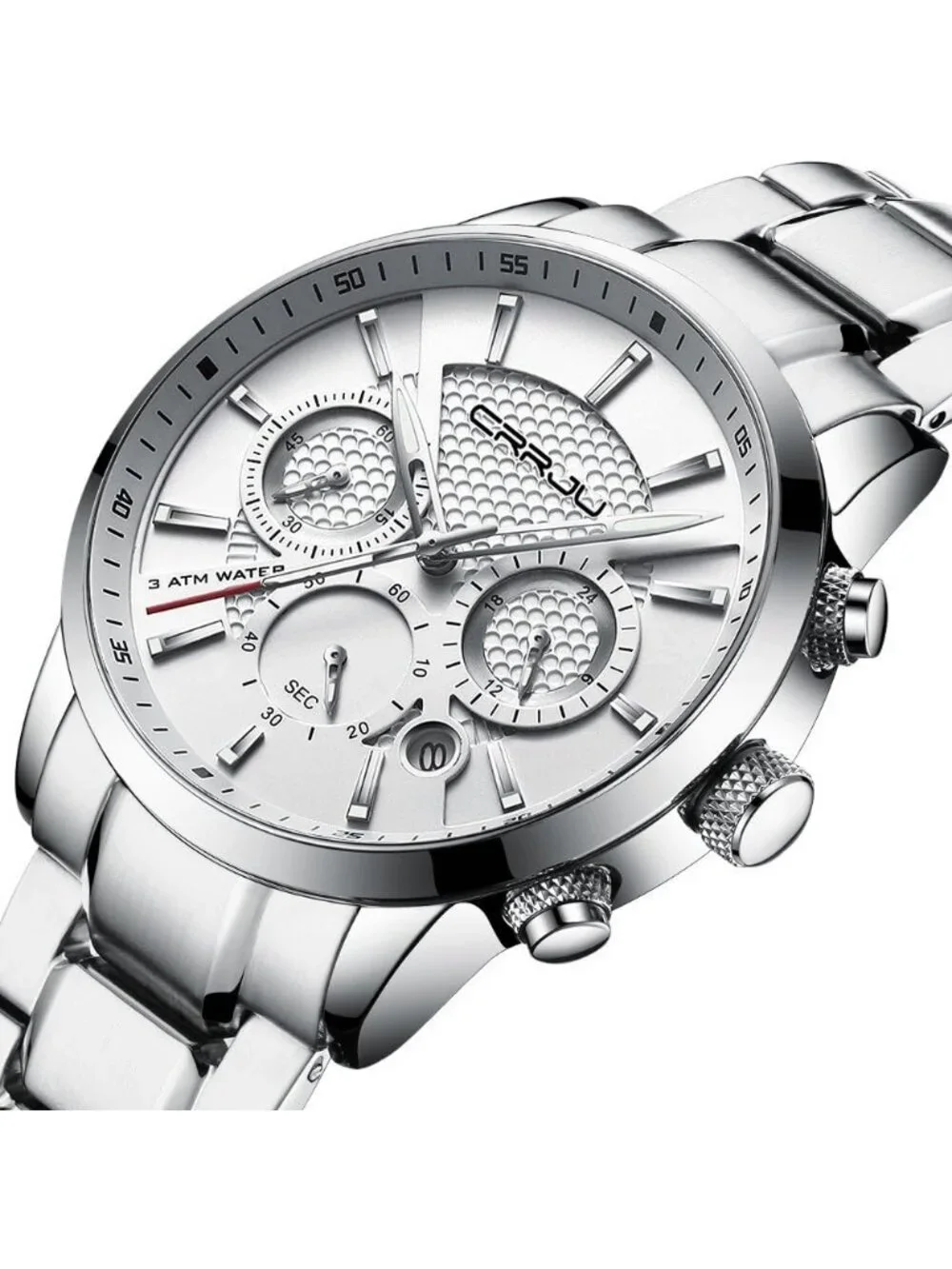 Men's Silver Stainless Steel Casual Chronograph Quartz Waterproof Wrist Watch
